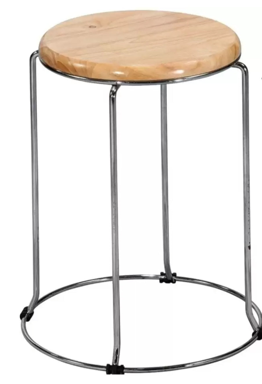 stackable chrome metal stool with pinewood top (multipurpose)