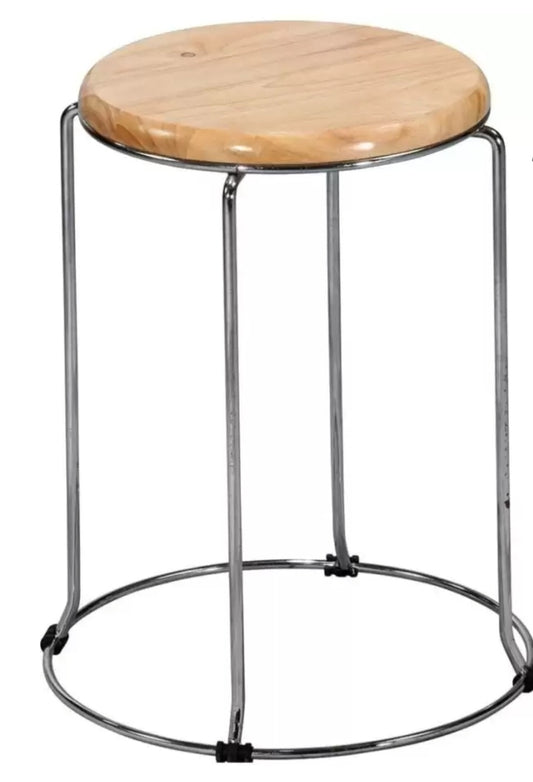 stackable chrome metal stool with pinewood top (multipurpose)